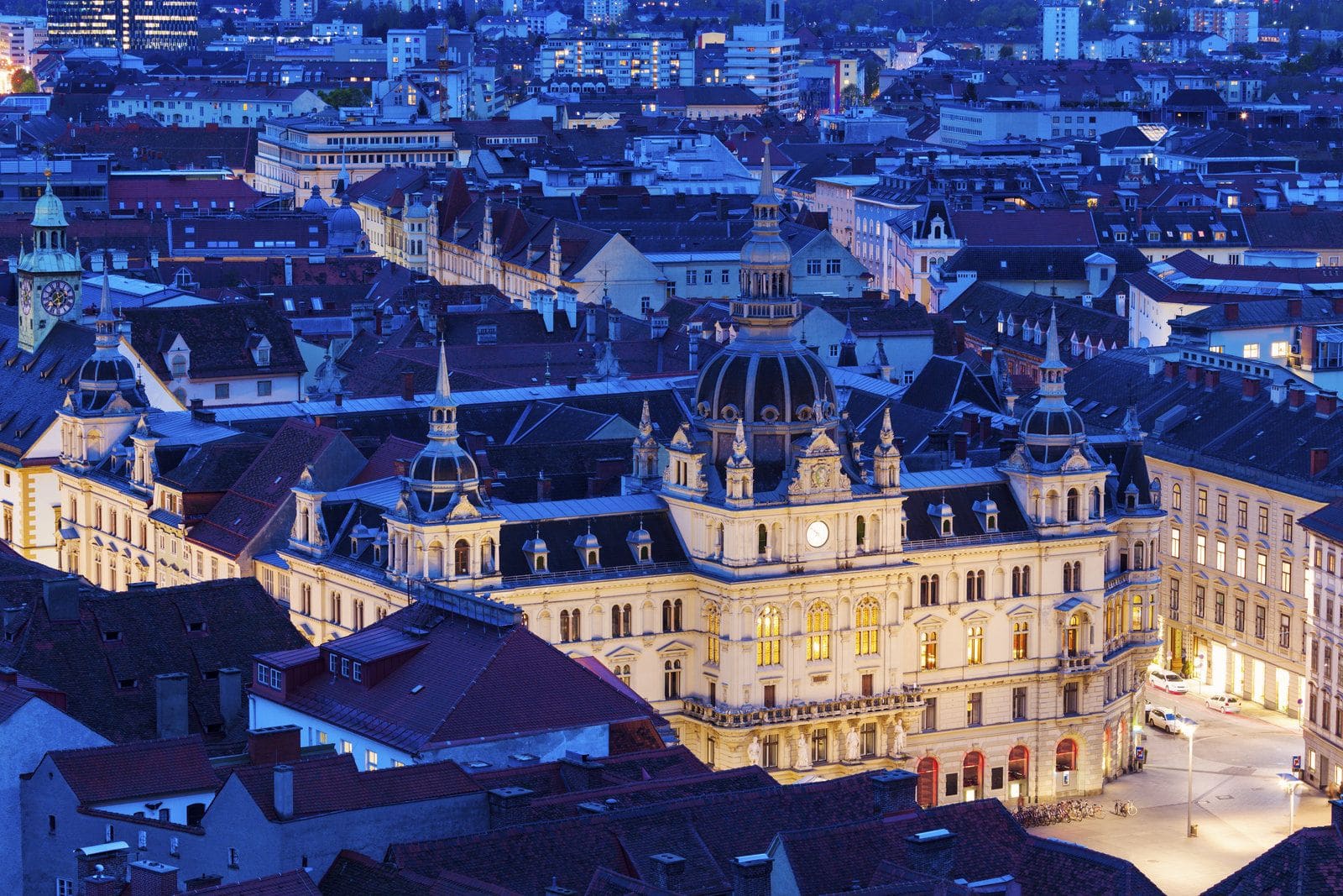 View from Graz Schlossberg with the Clock Tower and panorama of the old town